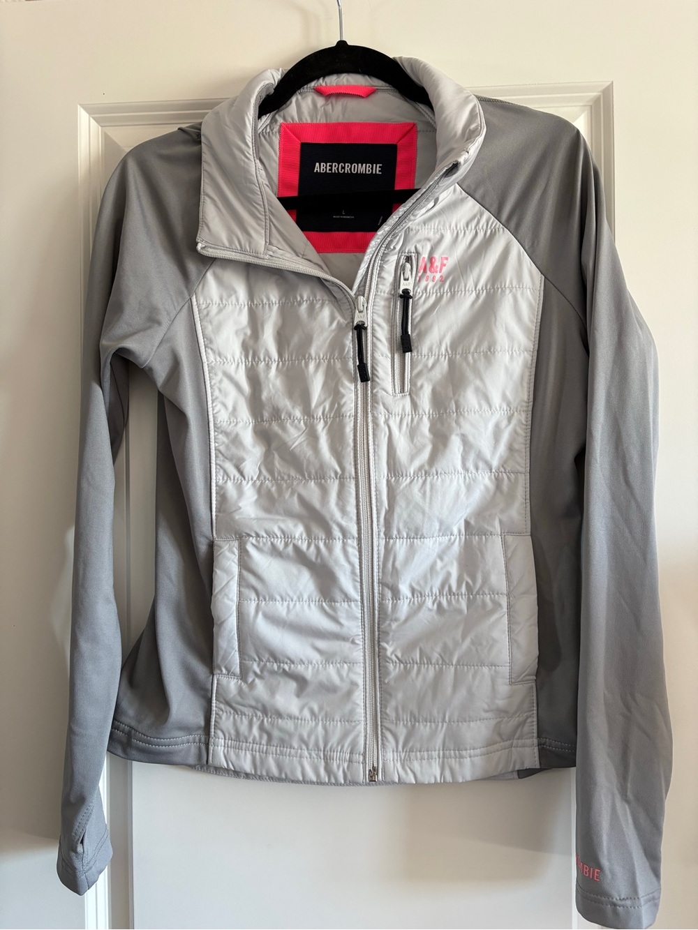 Abercrombie & Fitch Light Gray Hybrid Jacket with Pink Logo Accents